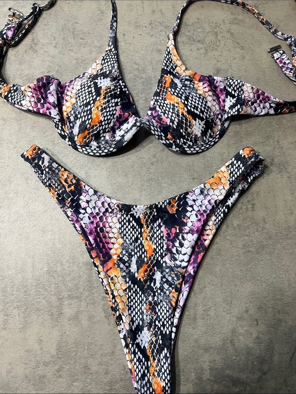SHEIN Purple Orange Black Snake-Print Bikini Set